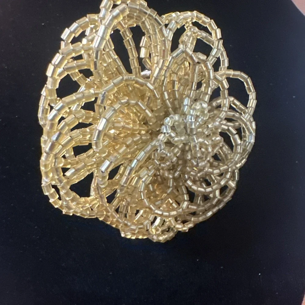 Talbots Brooch Beaded Gold-tone Pin 2.25 Great Condition VTG